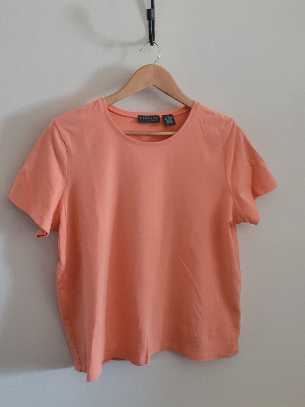 Relativity Basic Cotton + Stretch Crew Tshirt, Women's 1x, Orange Cream